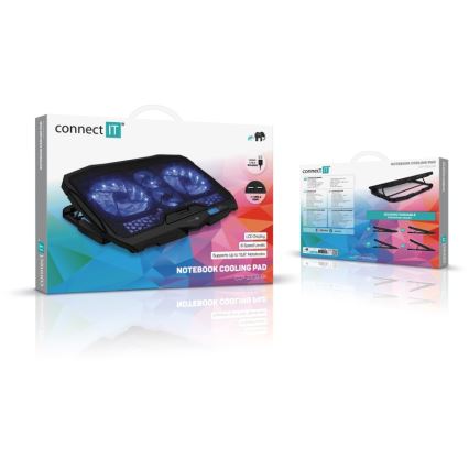 CONNECT IT CCP-2200-BK - Almohadilla de refrigeración para portátil 4x Ventilador 2xUSB negro//azul