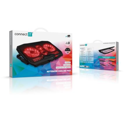 CONNECT IT CCP-2200-RD - Almohadilla de refrigeración para portátil 4x Ventilador 2xUSB negro/rojo