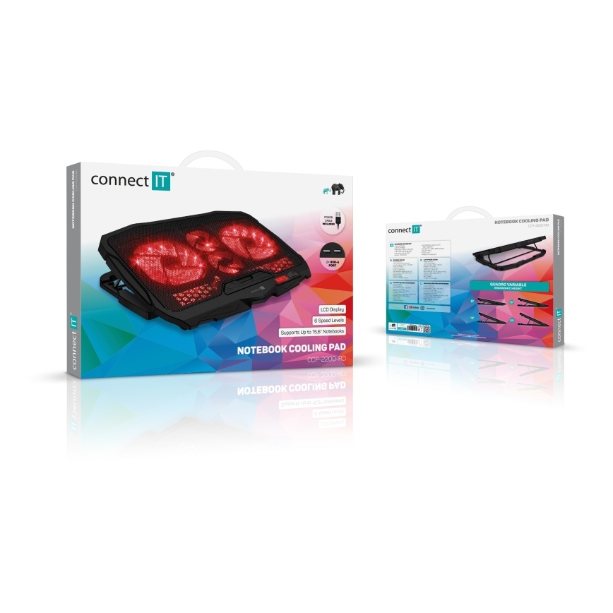 CONNECT IT CCP-2200-RD - Almohadilla de refrigeración para portátil 4x Ventilador 2xUSB negro/rojo