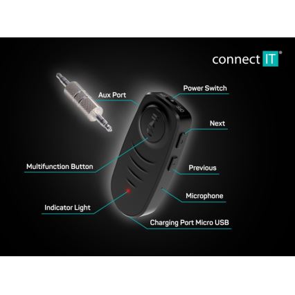 CONNECT IT CFF-4050-BK - Receptor de audio Bluetooth AUX 110 mAh