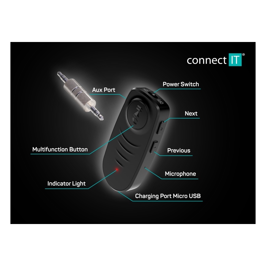 CONNECT IT CFF-4050-BK - Receptor de audio Bluetooth AUX 110 mAh