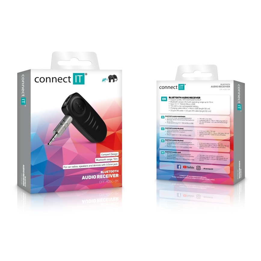 CONNECT IT CFF-4050-BK - Receptor de audio Bluetooth AUX 110 mAh