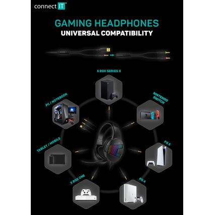 CONNECT IT CHP-3595-BK - LED RGB Auriculares gaming con cable con un micrófono negro