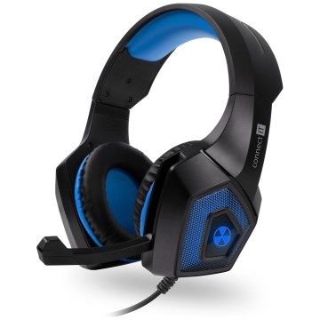 CONNECT IT CHP-5500-BL - LED Auriculares gaming con cable con un micrófono negro/azul