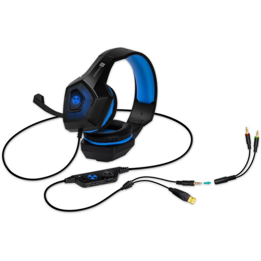 CONNECT IT CHP-5500-BL - LED Auriculares gaming con cable con un micrófono negro/azul