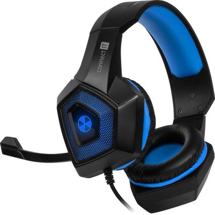 CONNECT IT CHP-5500-BL - LED Auriculares gaming con cable con un micrófono negro/azul