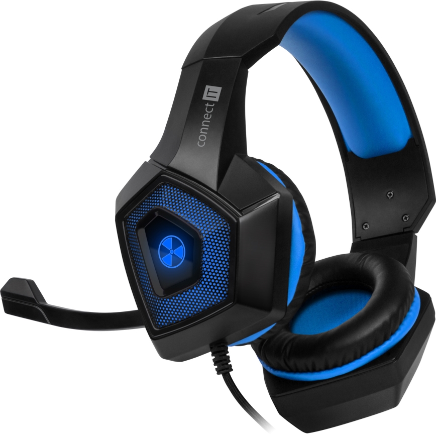 CONNECT IT CHP-5500-BL - LED Auriculares gaming con cable con un micrófono negro/azul