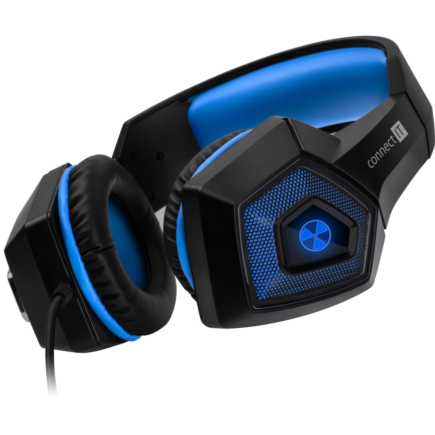 CONNECT IT CHP-5500-BL - LED Auriculares gaming con cable con un micrófono negro/azul