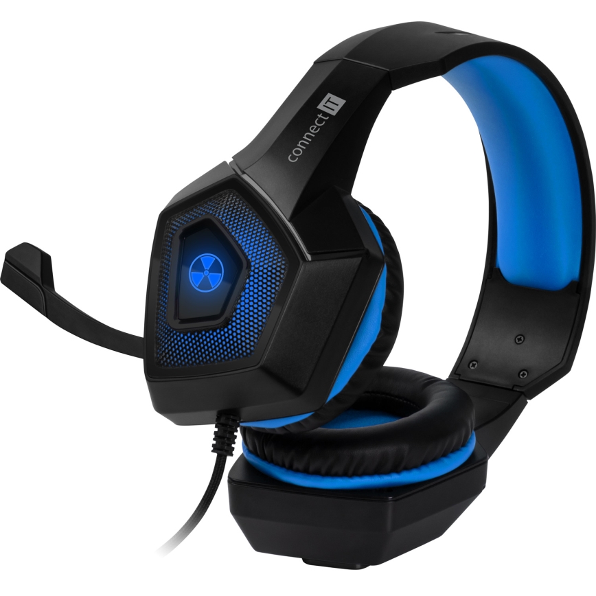 CONNECT IT CHP-5500-BL - LED Auriculares gaming con cable con un micrófono negro/azul