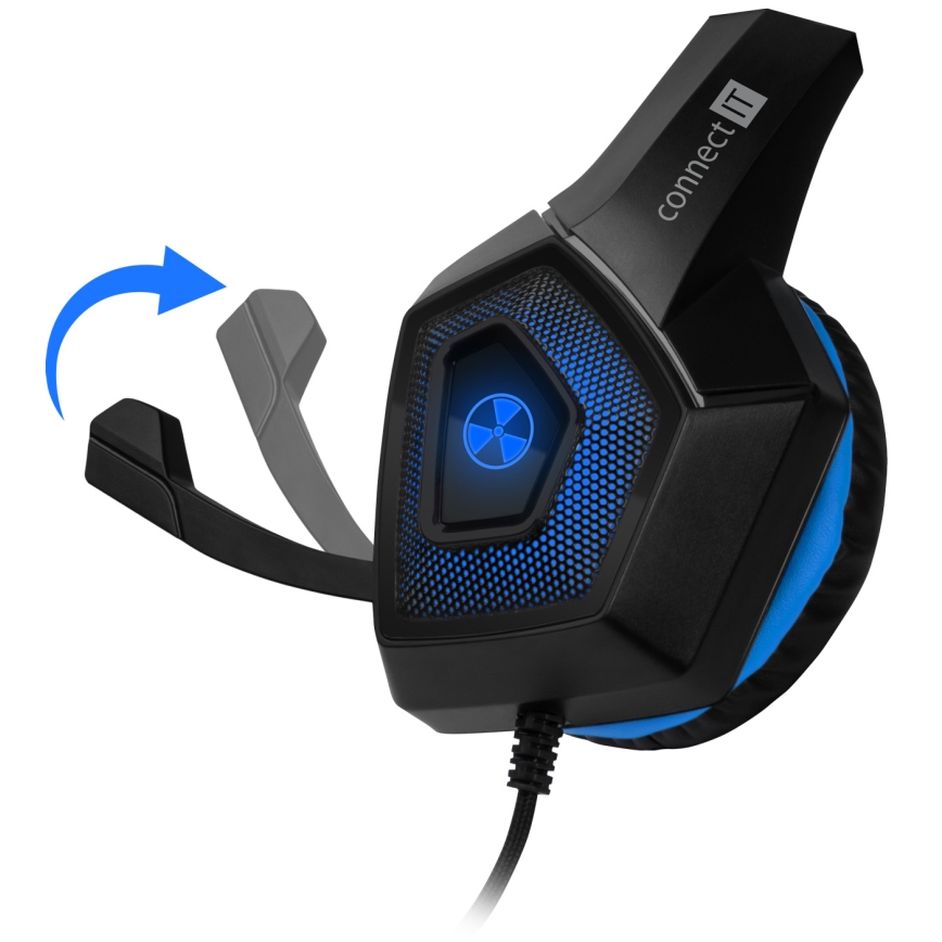 CONNECT IT CHP-5500-BL - LED Auriculares gaming con cable con un micrófono negro/azul