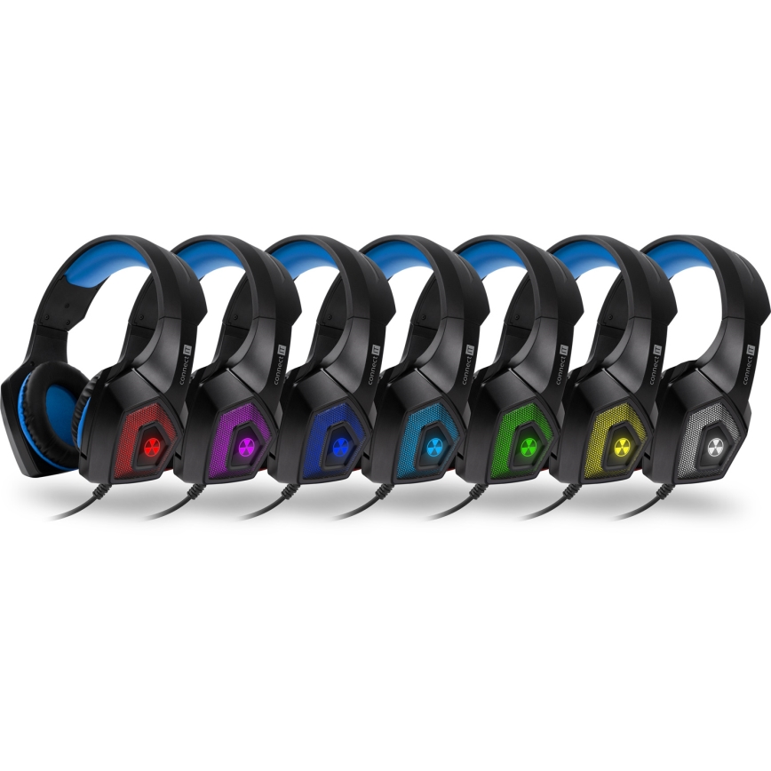 CONNECT IT CHP-5500-BL - LED Auriculares gaming con cable con un micrófono negro/azul