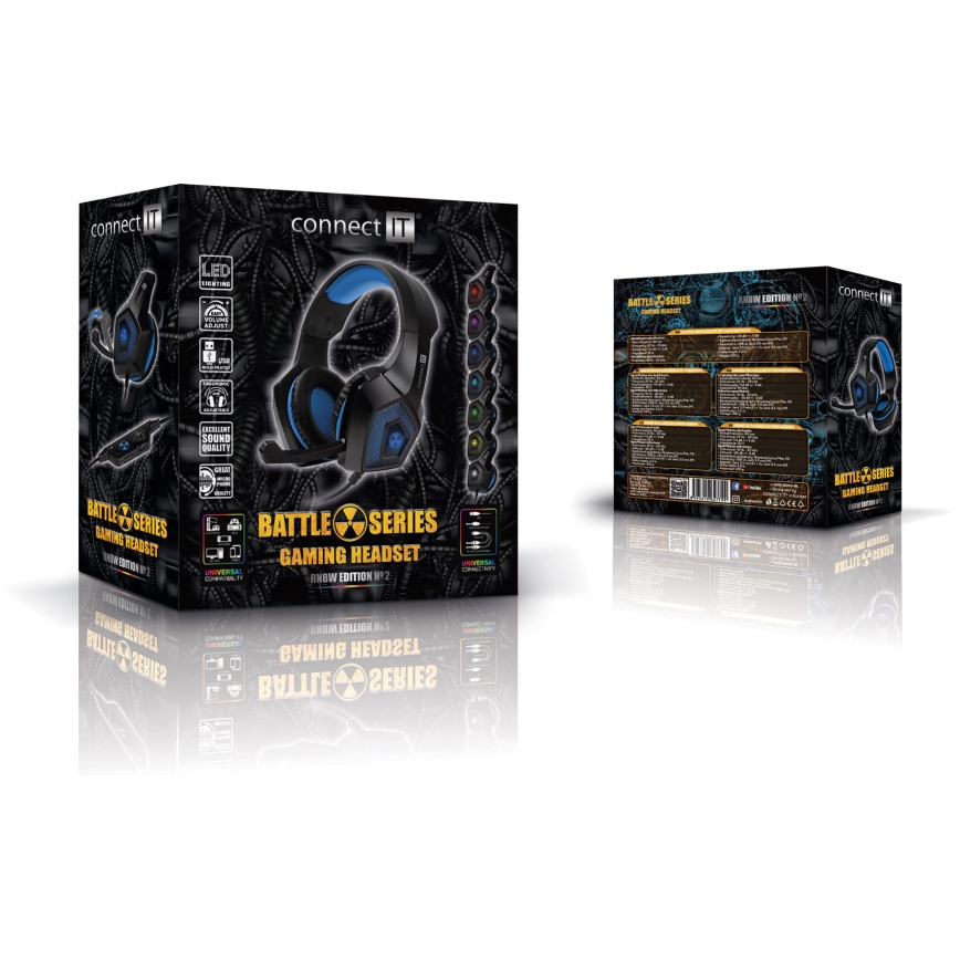 CONNECT IT CHP-5500-BL - LED Auriculares gaming con cable con un micrófono negro/azul