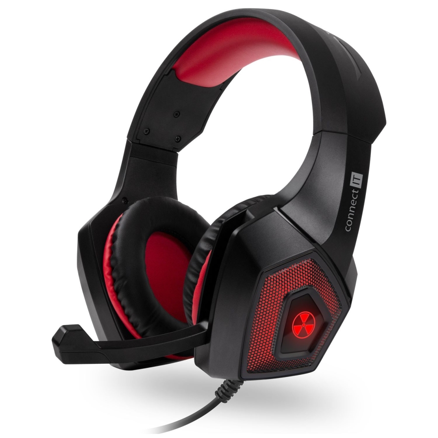 CONNECT IT CHP-5500-RD - LED Auriculares gaming con cable con un micrófono negro/rojo