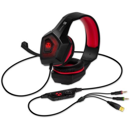 CONNECT IT CHP-5500-RD - LED Auriculares gaming con cable con un micrófono negro/rojo