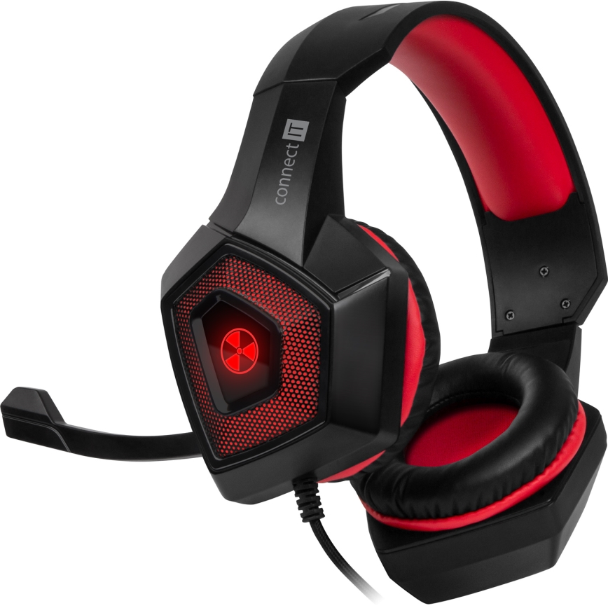 CONNECT IT CHP-5500-RD - LED Auriculares gaming con cable con un micrófono negro/rojo
