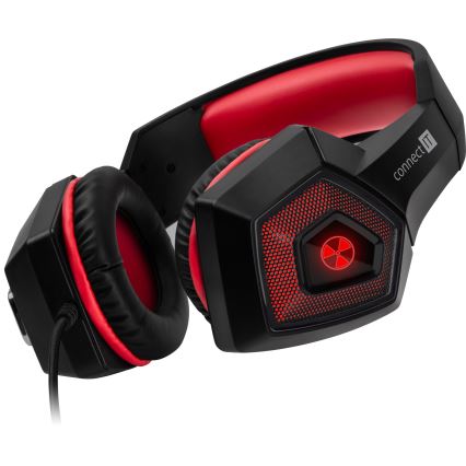 CONNECT IT CHP-5500-RD - LED Auriculares gaming con cable con un micrófono negro/rojo