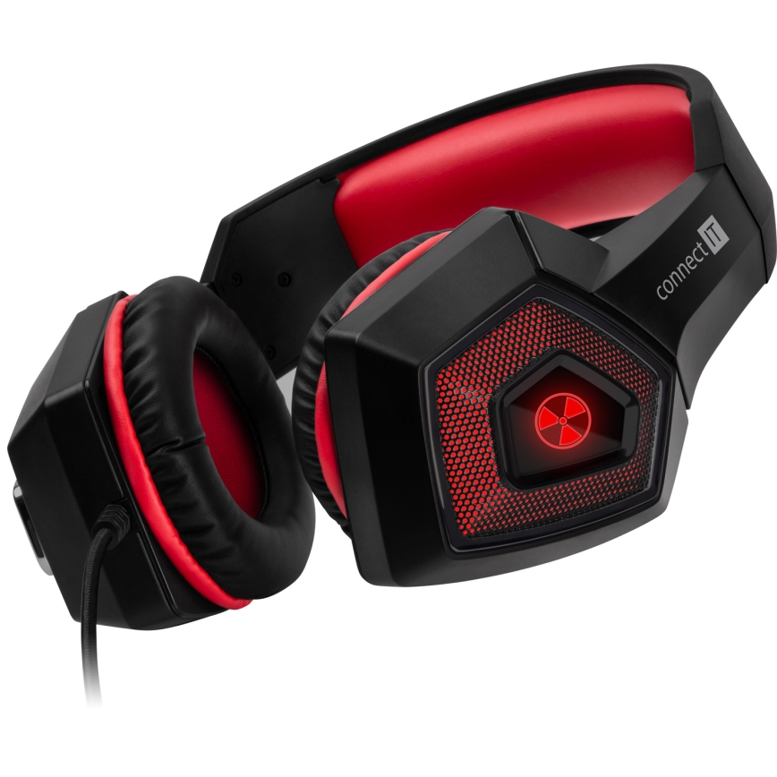 CONNECT IT CHP-5500-RD - LED Auriculares gaming con cable con un micrófono negro/rojo