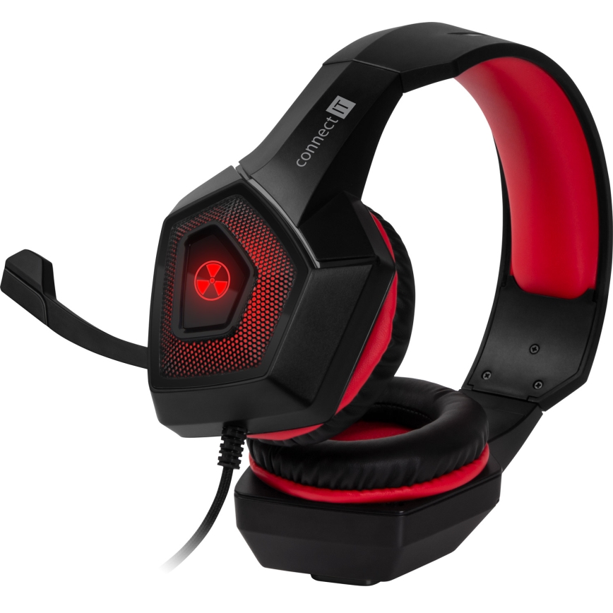 CONNECT IT CHP-5500-RD - LED Auriculares gaming con cable con un micrófono negro/rojo