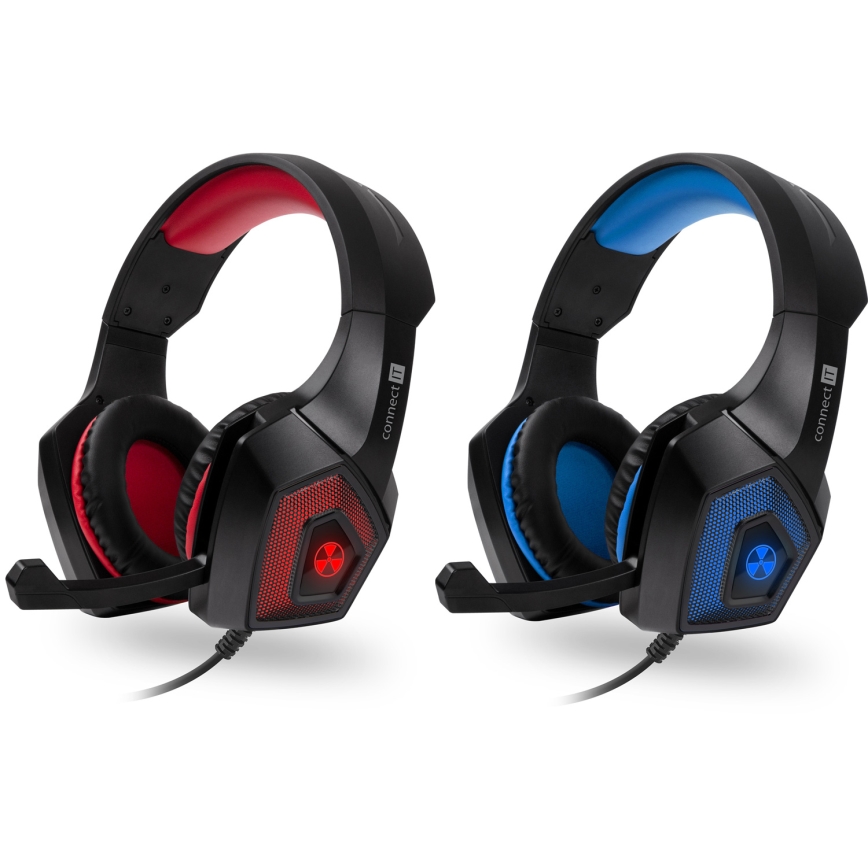 CONNECT IT CHP-5500-RD - LED Auriculares gaming con cable con un micrófono negro/rojo
