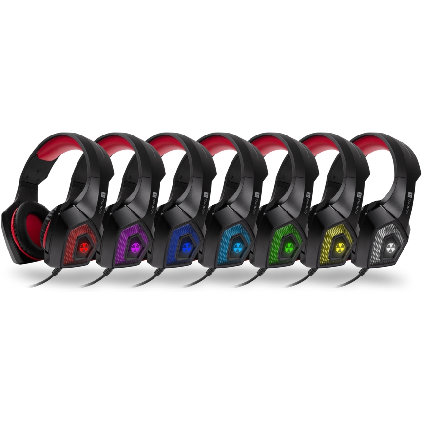 CONNECT IT CHP-5500-RD - LED Auriculares gaming con cable con un micrófono negro/rojo