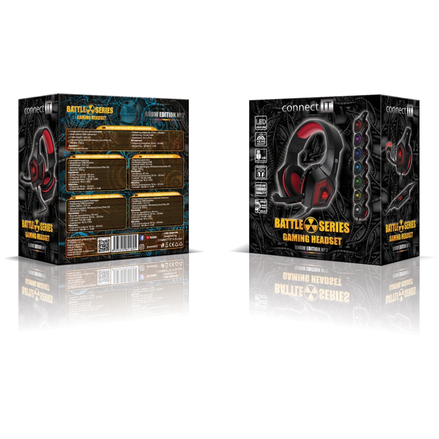 CONNECT IT CHP-5500-RD - LED Auriculares gaming con cable con un micrófono negro/rojo