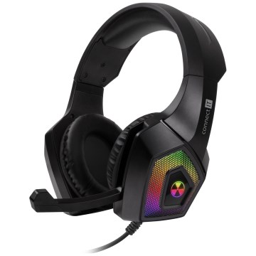 CONNECT IT CHP-5600-BK - LED RGB Auriculares gaming con cable con un micrófono negro