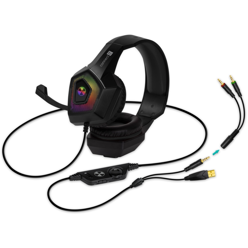 CONNECT IT CHP-5600-BK - LED RGB Auriculares gaming con cable con un micrófono negro