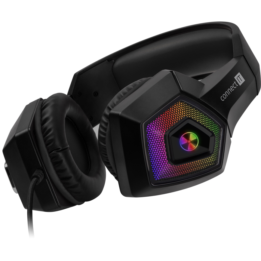 CONNECT IT CHP-5600-BK - LED RGB Auriculares gaming con cable con un micrófono negro