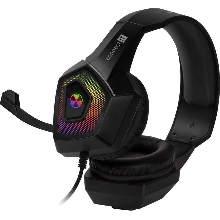 CONNECT IT CHP-5600-BK - LED RGB Auriculares gaming con cable con un micrófono negro