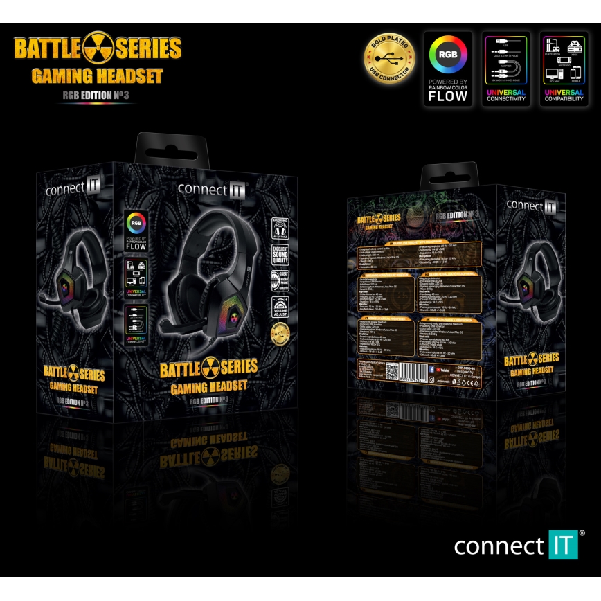 CONNECT IT CHP-5600-BK - LED RGB Auriculares gaming con cable con un micrófono negro