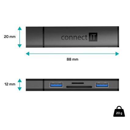 CONNECT IT CHU-4060-AN - Hub USB-A con lector de tarjetas de memoria 4en1