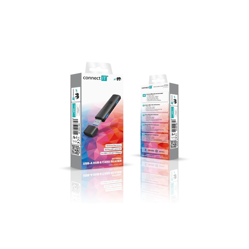 CONNECT IT CHU-4060-AN - Hub USB-A con lector de tarjetas de memoria 4en1