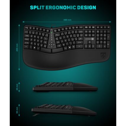CONNECT IT CKB-2800-CS - Teclado inalámbrico ergonómico con localización checo/eslovaco negro