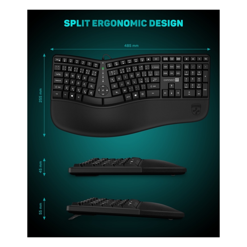 CONNECT IT CKB-2800-CS - Teclado inalámbrico ergonómico con localización checo/eslovaco negro