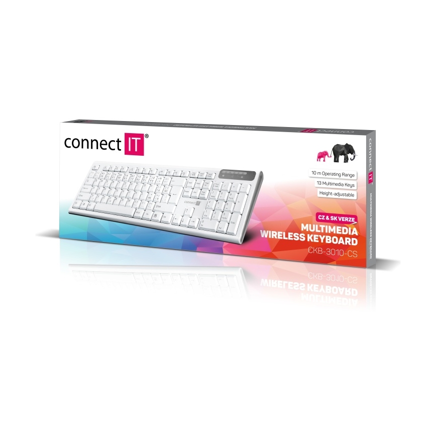 CONNECT IT CKB-3010-CS - Teclado multimedia inalámbrico con localización para checo/eslovaco 2xAAA blanco