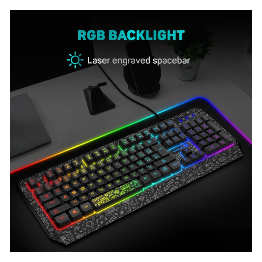 CONNECT IT CKB-3530-DD - LED RGB Teclado gaming con cable con localización para checo/eslovaco negro