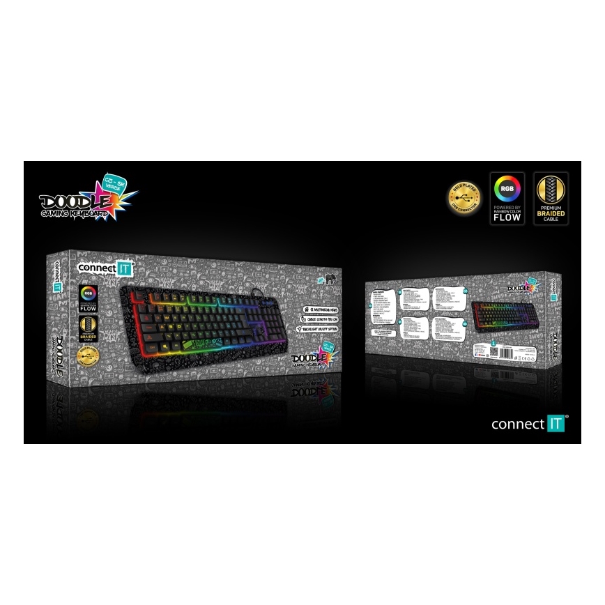 CONNECT IT CKB-3530-DD - LED RGB Teclado gaming con cable con localización para checo/eslovaco negro