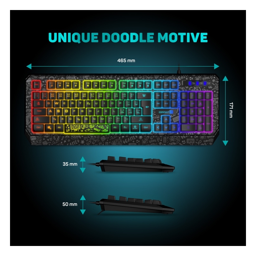 CONNECT IT CKB-3530-DD - LED RGB Teclado gaming con cable con localización para checo/eslovaco negro