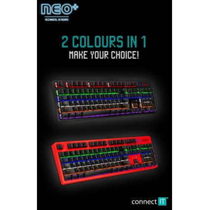CONNECT IT CKB-3591-CS - Teclado gaming con cable LED RGB con localización checo/eslovaco marco negro y rojo