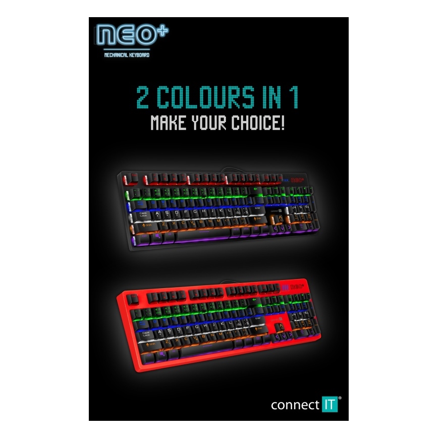 CONNECT IT CKB-3591-CS - Teclado gaming con cable LED RGB con localización checo/eslovaco marco negro y rojo
