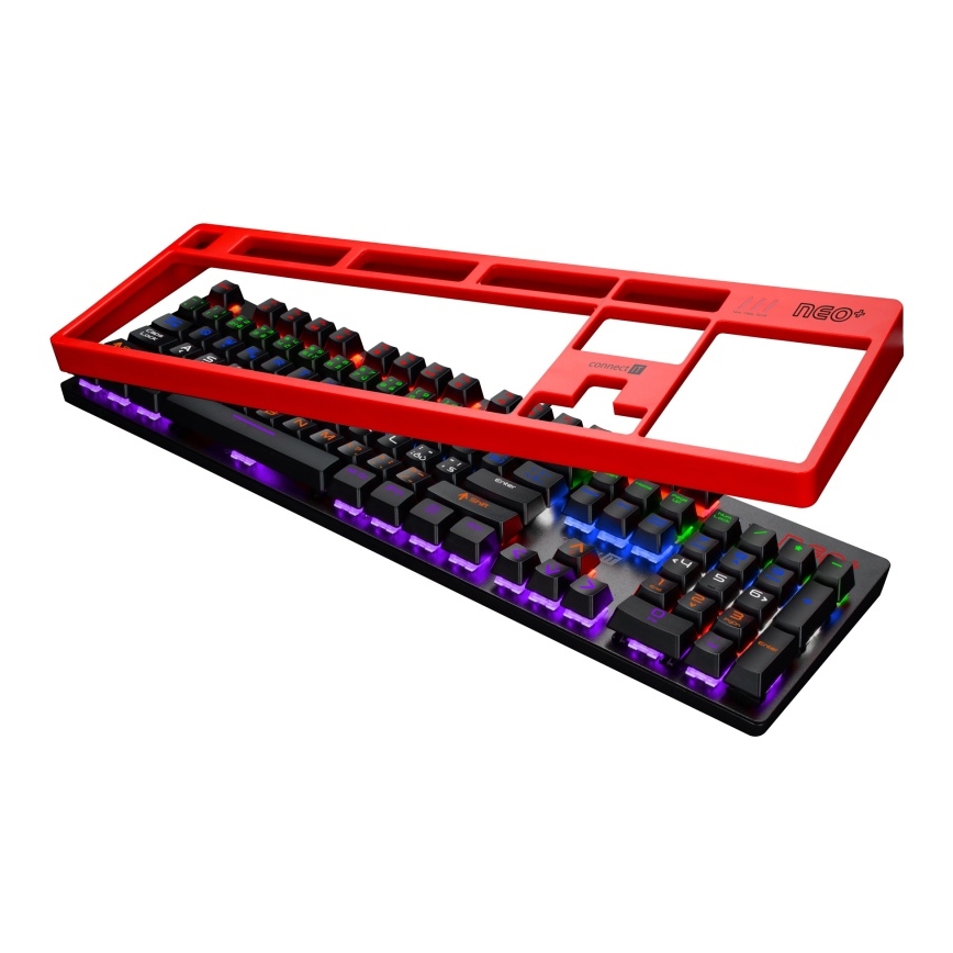 CONNECT IT CKB-3591-CS - Teclado gaming con cable LED RGB con localización checo/eslovaco marco negro y rojo
