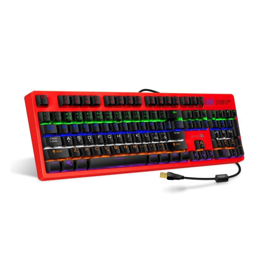 CONNECT IT CKB-3591-CS - Teclado gaming con cable LED RGB con localización checo/eslovaco marco negro y rojo