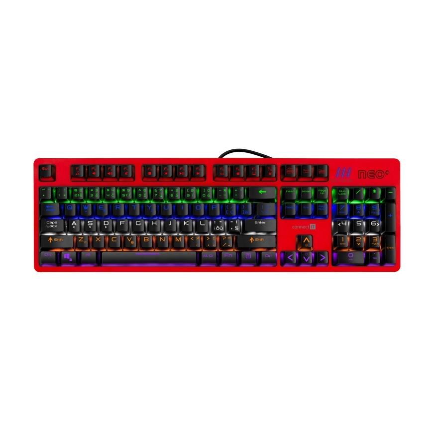 CONNECT IT CKB-3591-CS - Teclado gaming con cable LED RGB con localización checo/eslovaco marco negro y rojo