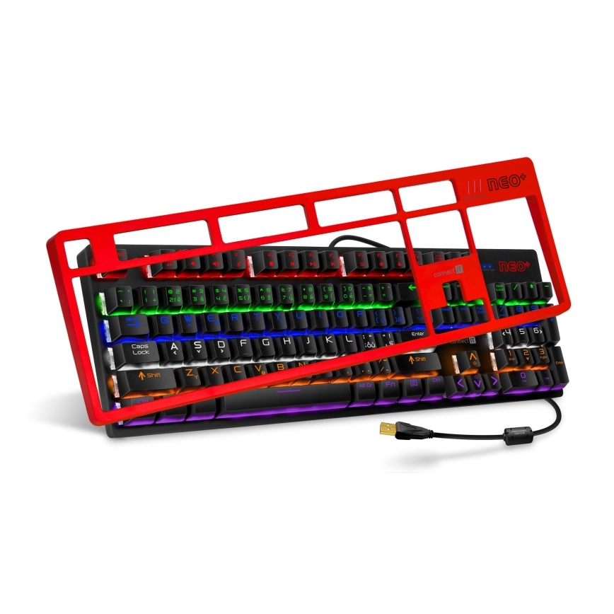 CONNECT IT CKB-3591-CS - Teclado gaming con cable LED RGB con localización checo/eslovaco marco negro y rojo