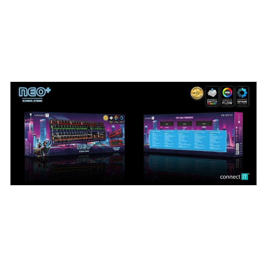 CONNECT IT CKB-3591-CS - Teclado gaming con cable LED RGB con localización checo/eslovaco marco negro y rojo