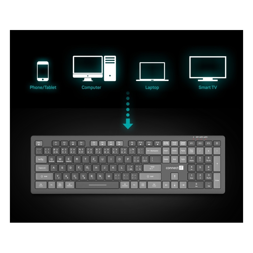 CONNECT IT CKB-5060-CS - Teclado silencioso de perfil bajo con localización checo/eslovaco 350 mAh