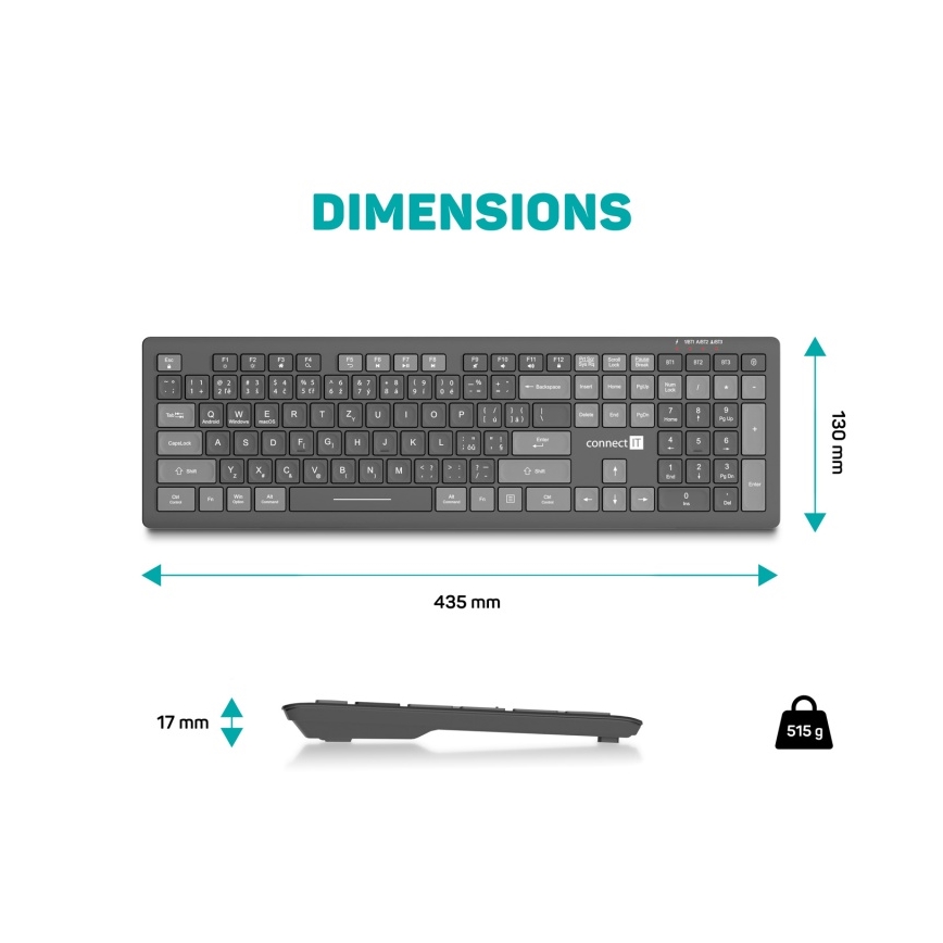 CONNECT IT CKB-5060-CS - Teclado silencioso de perfil bajo con localización checo/eslovaco 350 mAh