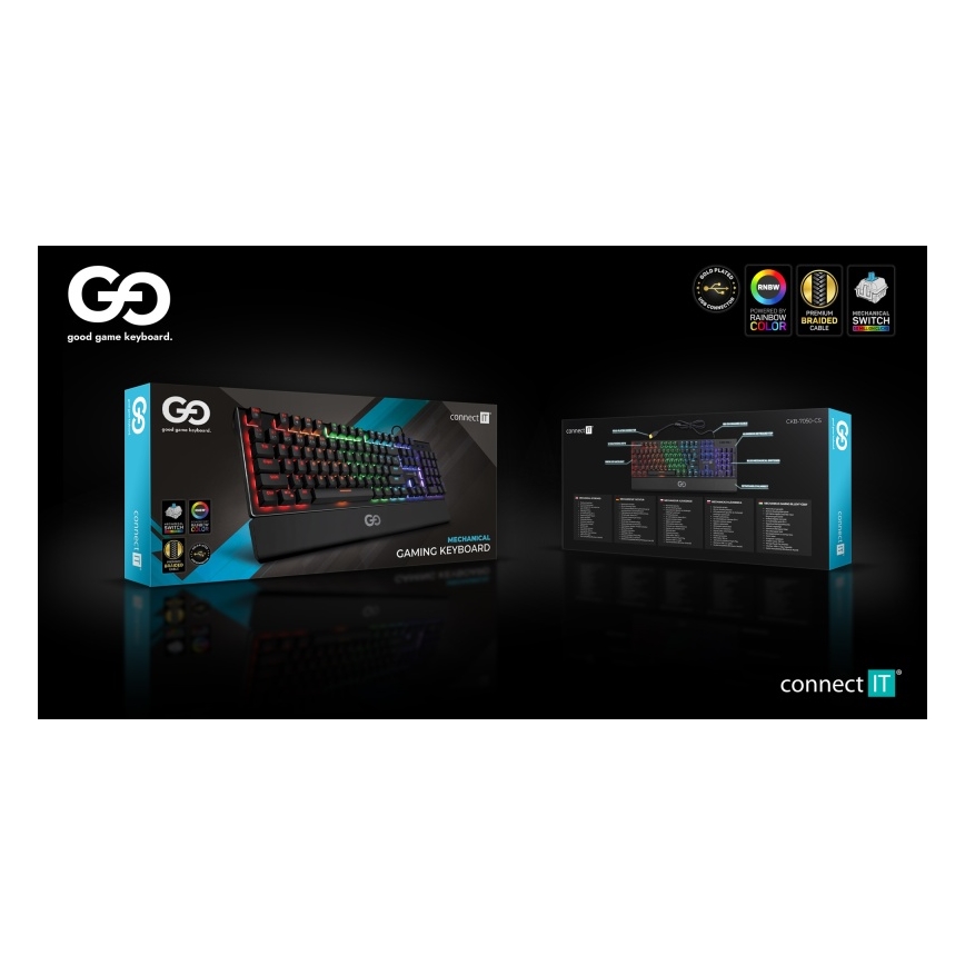 CONNECT IT CKB-7050-CS - LED RGB Teclado gaming con cable con localización para checo/eslovaco negro