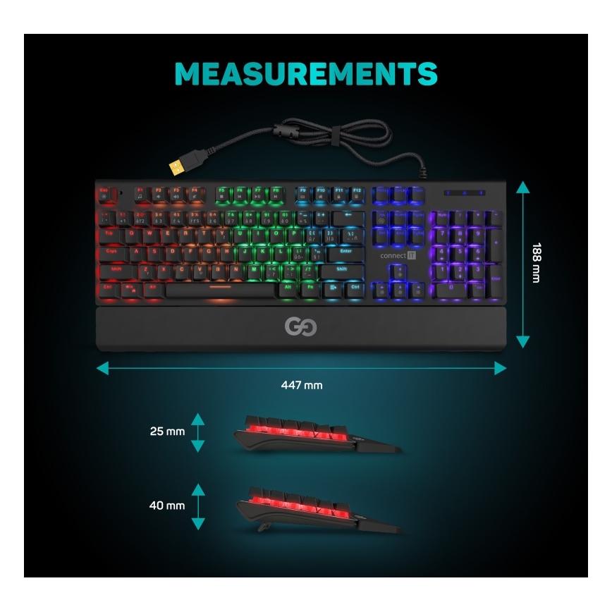 CONNECT IT CKB-7050-CS - LED RGB Teclado gaming con cable con localización para checo/eslovaco negro