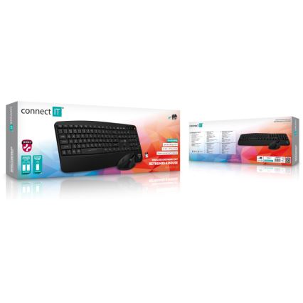 CONNECT IT CKM-6010-CS - Teclado inalámbrico ergonómico y ratón 800/1200/1600/2400 DPI con localización para checo/eslovaco 1xAA + 2xAAA negro